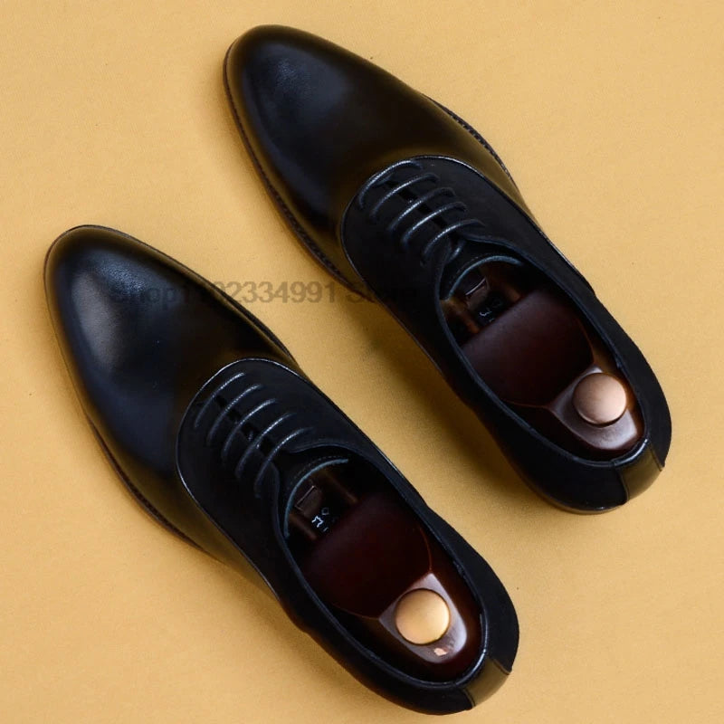 New 2024 HNXC Mens Oxford Genuine Leather Shoes Black Brown Classic Shoes Brogue Lace Up Dress Wedding Office Business Men Formal Shoes