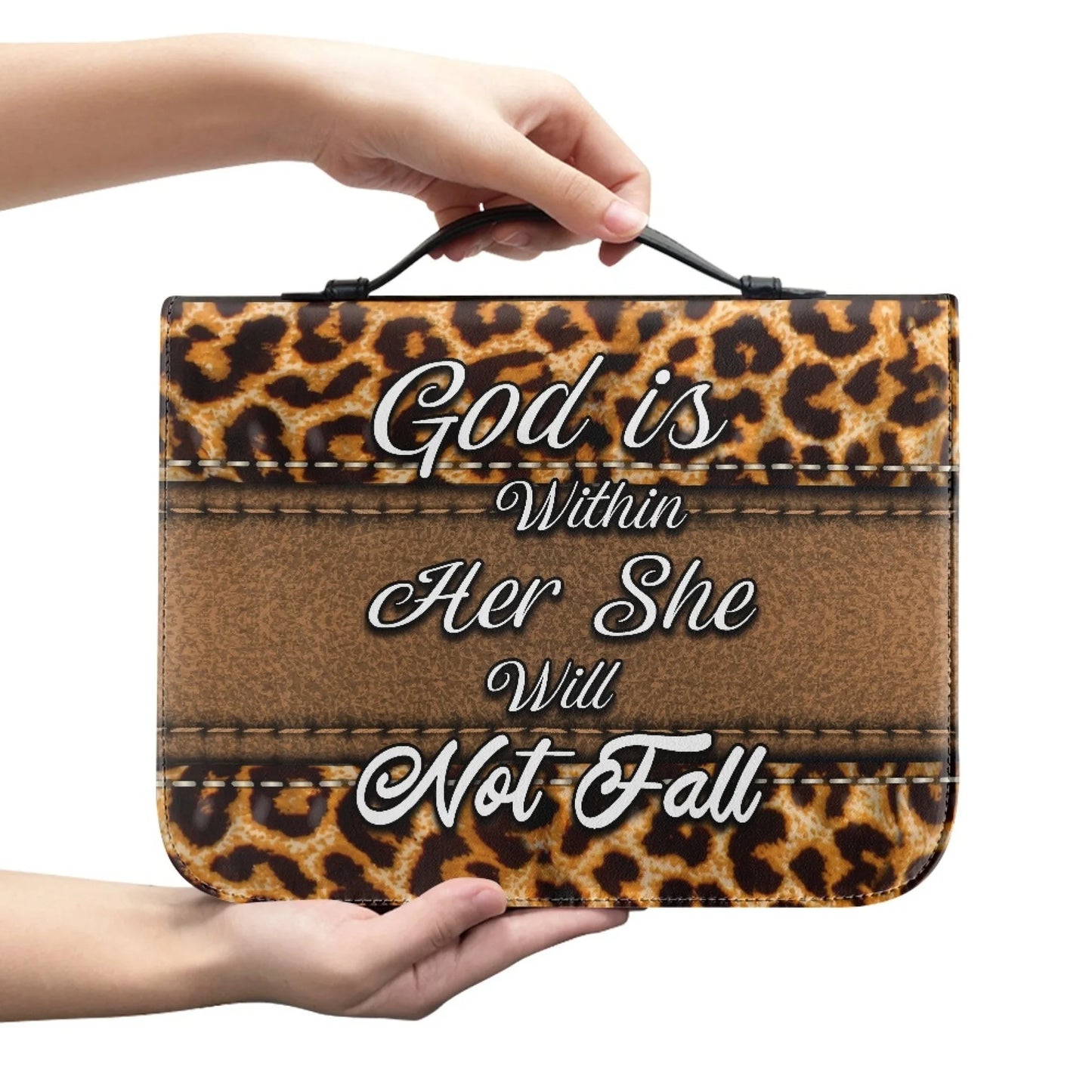 M Size Leather Cross Design Printed Book Bible Bag Student Travel Storage Bag One-handed Portable Storage Student Handbag