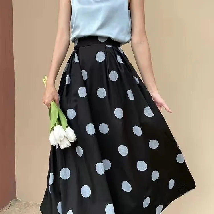 2024 Celmia Women Maxi Skirts Bohemian Polka Dot Long Skirt Summer High Waist Pockets Casual Party Office Bottoms Large Robe
