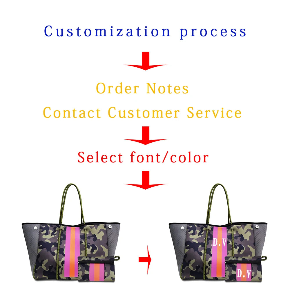 Personalized Custom Women's Handbag Printed Handbag Beach Bag Leisure Travel Tote Bag Diving Material Solid Color With Stripes