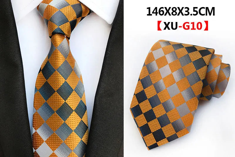 Men's Fashion Tie 8cm Silk Classic Necktie Yellow Blue Plaid Striped Flower Ties Business Wedding Mans Neckwear Gift Accessories