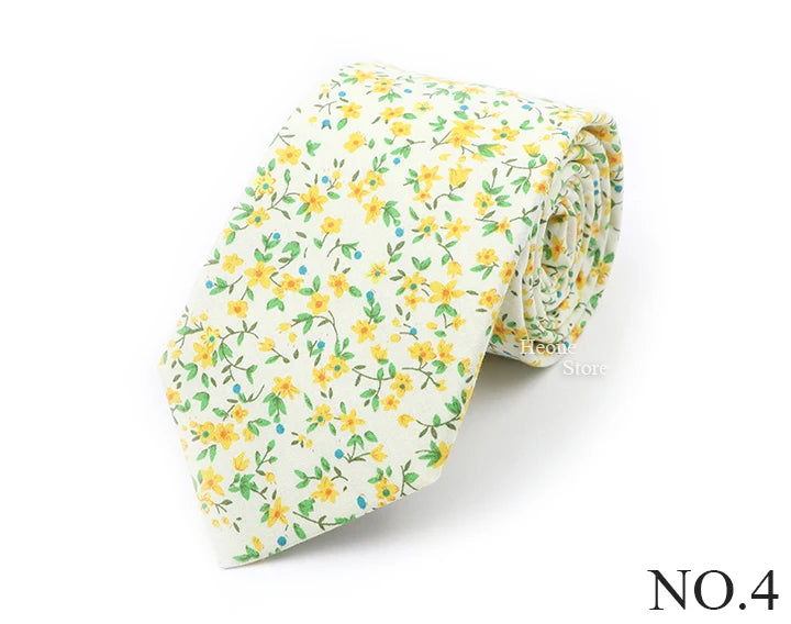 New Chic Floral Tie For Men 2025 100% Cotton Beautiful Elegant Flower Necktie White Blue Narrow Skinny Wedding Casual Cravat