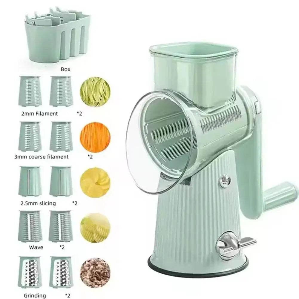 New 2025 5 In 1 Rotary Cheese Grater With Handle Manual Vegetable Graters Shredder Slicer Nuts Grinder With Strong Suction Base