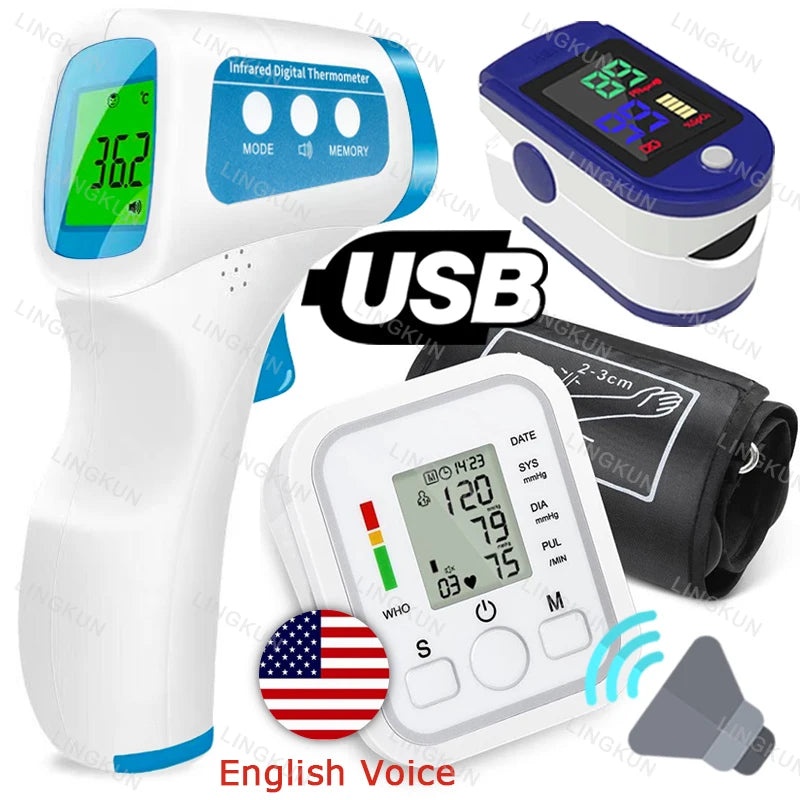 English Voice Digital Arm Blood Pressure Cuff Sensor Monitor BP Automatic Pressure Tonometer Tensiometer Heart Rate Pulse Meter