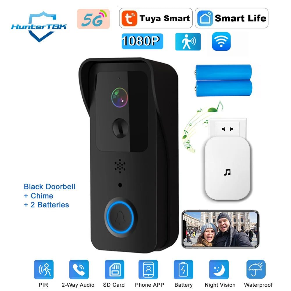 5GHz 2.4GHz Wireless WIFI Doorbell 1080P Video Intercom Door Bell with Camera Tuya Smart PIR Motion Detection Home Security Bell