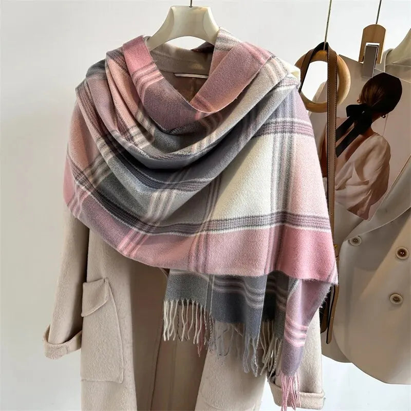 2025 Warm Plaid Cashmere Shawl Poncho Winter Scarf Luxury Print Blanket Pashmina Wraps Bufanda With Tassel Casual Stoled Echarpe