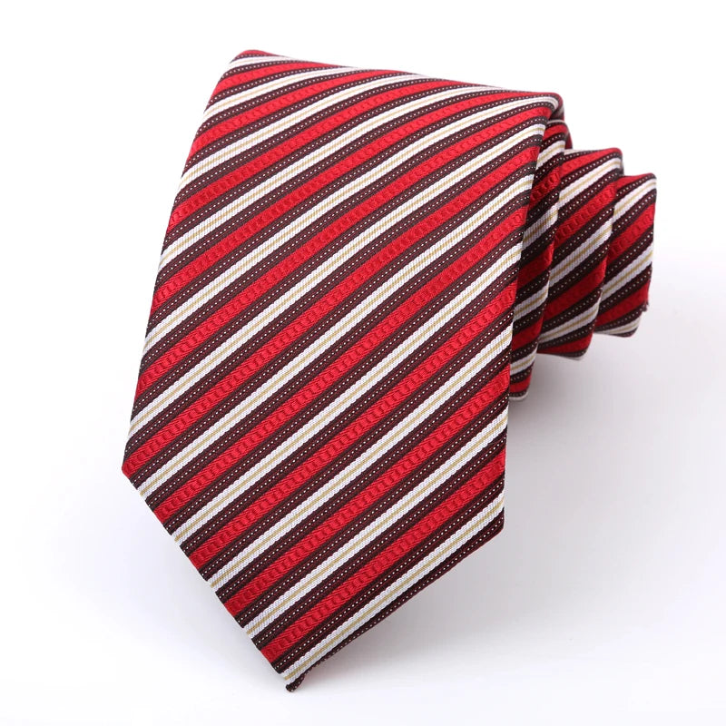 Luxury 8CM Mens Ties Necktie Red Color Stripes Ties For Man Groom Jacquard Woven Neck Tie For Business Wedding Party