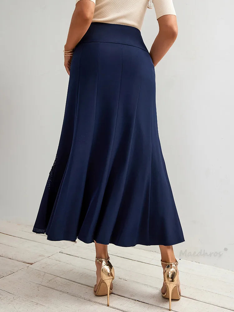 Luxury Women's Long Skirts Cutout Flower Mesh Design Black Maxi Skirts Special Occasions Party Dresses Female High-waisted Skirt