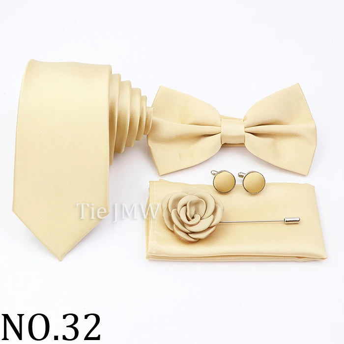 Hot Sale Pink Purple Sage Green Tie Set Polyester Necktie Bowtie Cufflink Brooch For Groom Suit Wedding Cravat Shirt Accessory