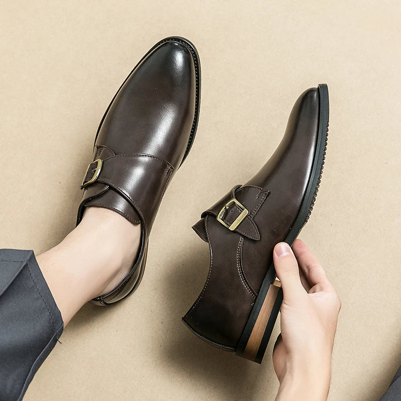 Luxury Soft Wood Heel Men's Fashion Business Leather Shoes Formal Dress Shoes Casual Derby Shoes Career Oxford Italy Style Shoes