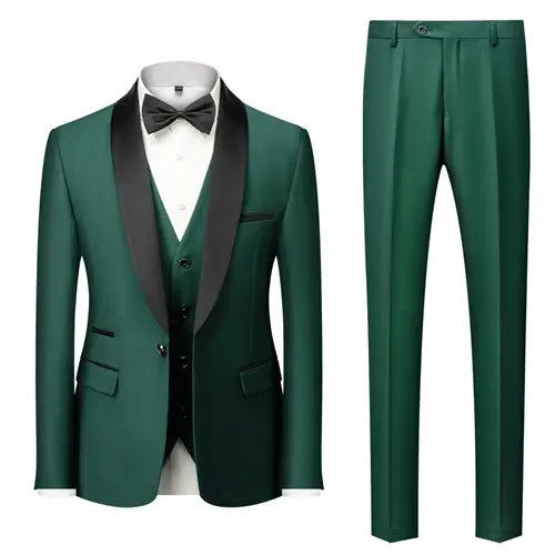 Black Men's Suit 3 Pieces, Business Wedding Terno Masculino, Fashion Slim Fit Costume Homme, Blue Red Gray, Asian Size M-4XL 5XL