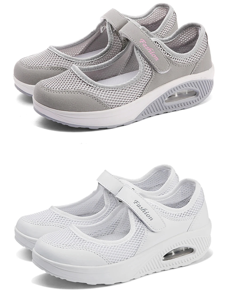 New Women Tennis Shoes New Hook Loop Air Cushion Shoe Non-slip Sole Breathable Female Casual Increase Footwear Outdoor Walk Sneakers