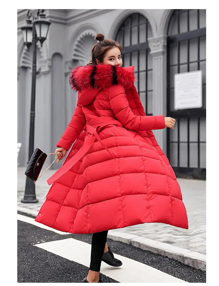 New 2024 - 2025 X-Long Down Jacket Women Casual Thick Warm Padded Coat Winter Loose Solid Hooded Parkas Lady Korean Fashion Solid Long Overcoa