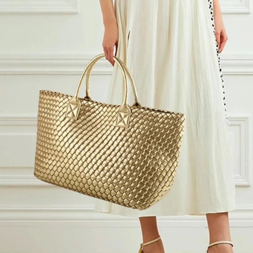 Luxury Woven Tote Women's Handbags Designer Large Shoulder Bags for Women 2025 Fashion PU Shopper Purses Composited Bags Clutch