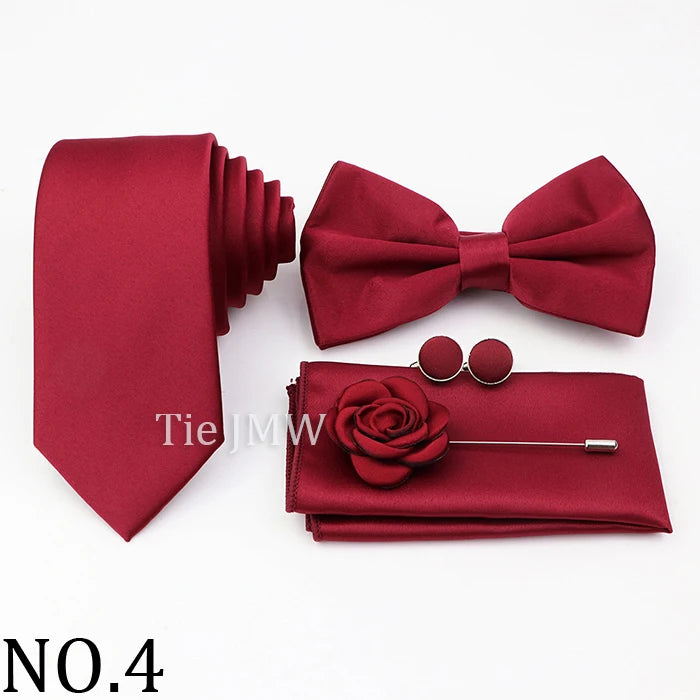 Hot Sale Pink Purple Sage Green Tie Set Polyester Necktie Bowtie Cufflink Brooch For Groom Suit Wedding Cravat Shirt Accessory