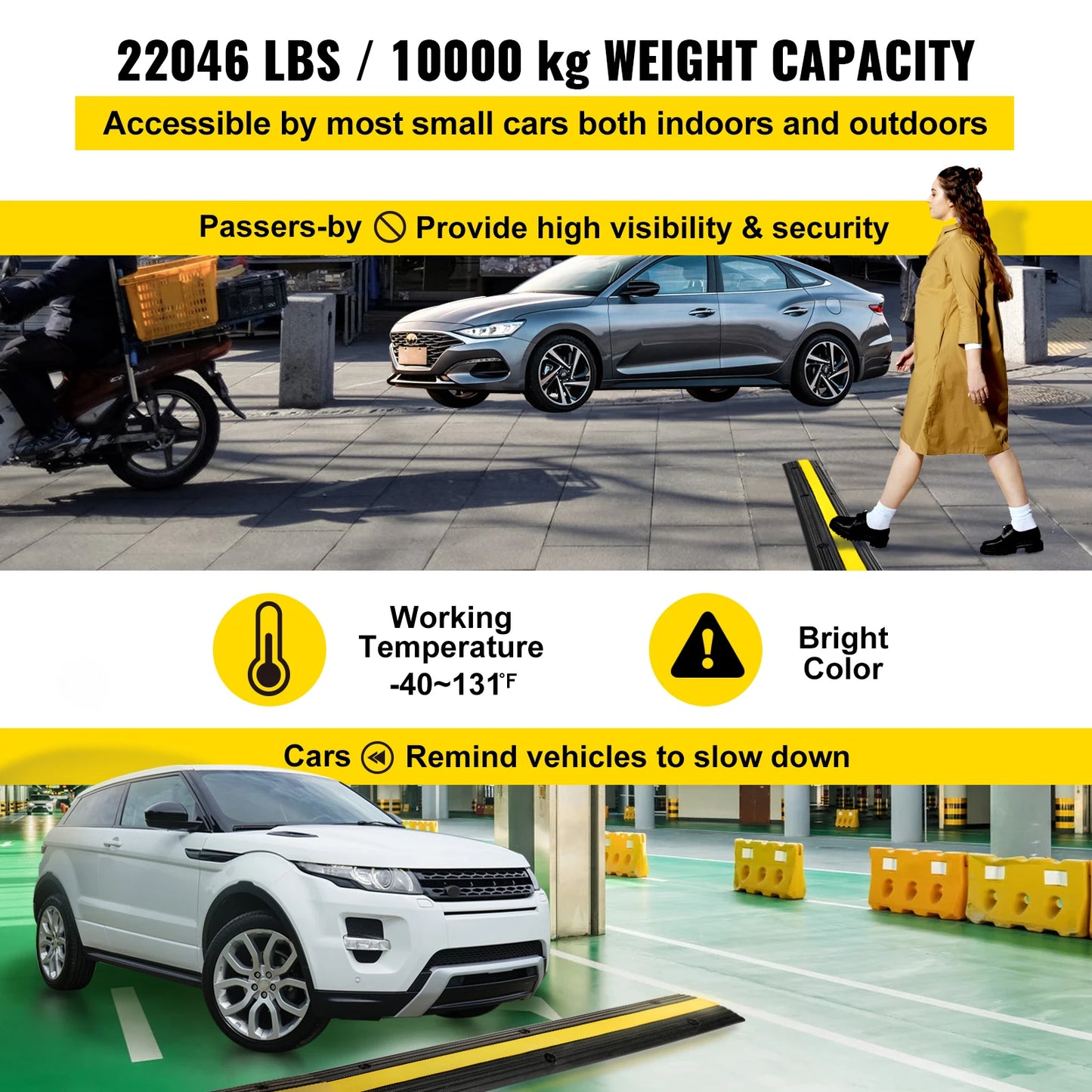VEVOR Modular Rubber Speed Bump 1 Channel Driveway Cable Protector Ramp Wire Cover Cord Guard for Parking Lot Warehouses Traffic