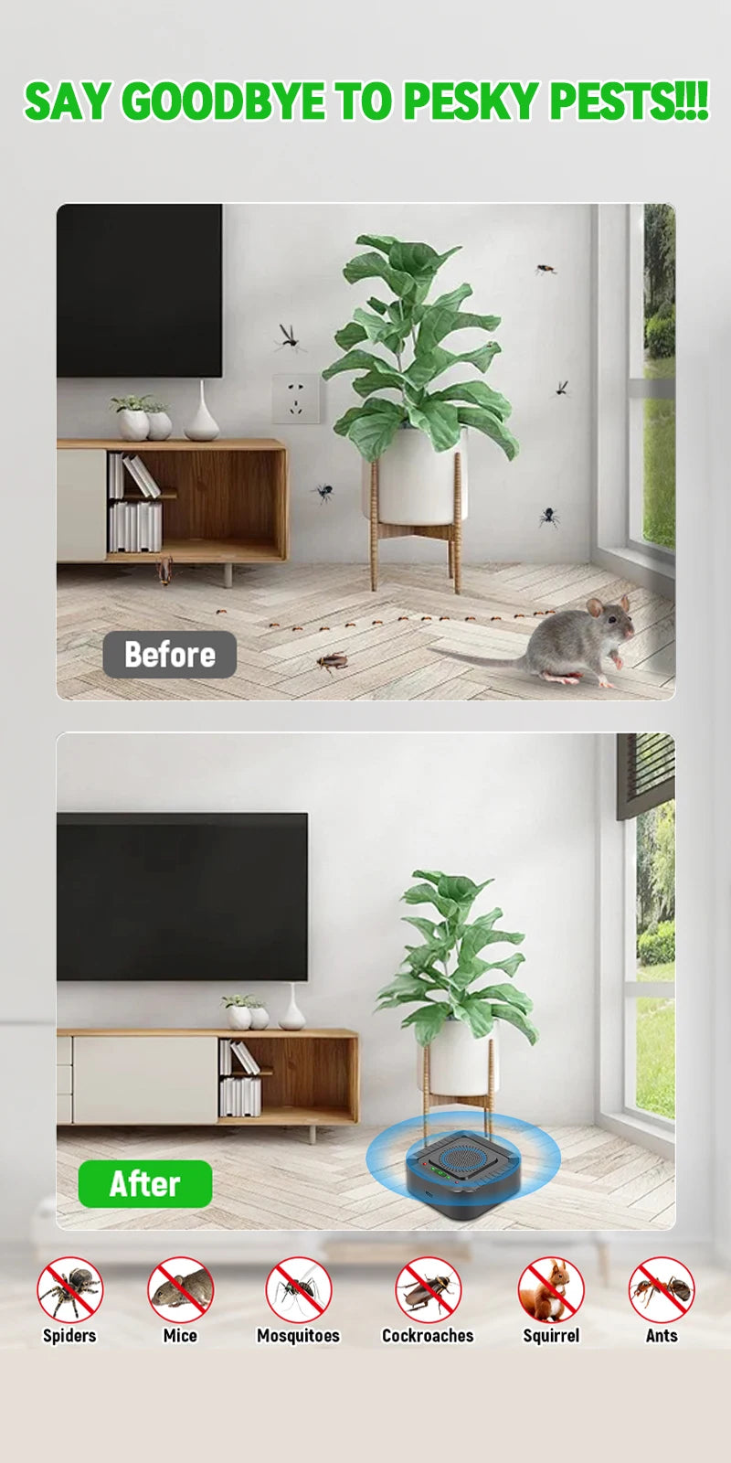 NEW acoustic 2025  pulse Ultrasonic Insect Repellent 30 square meters lectronic Pest Rodent Control Efficient rodents,pest cockroach, Rats, Mices