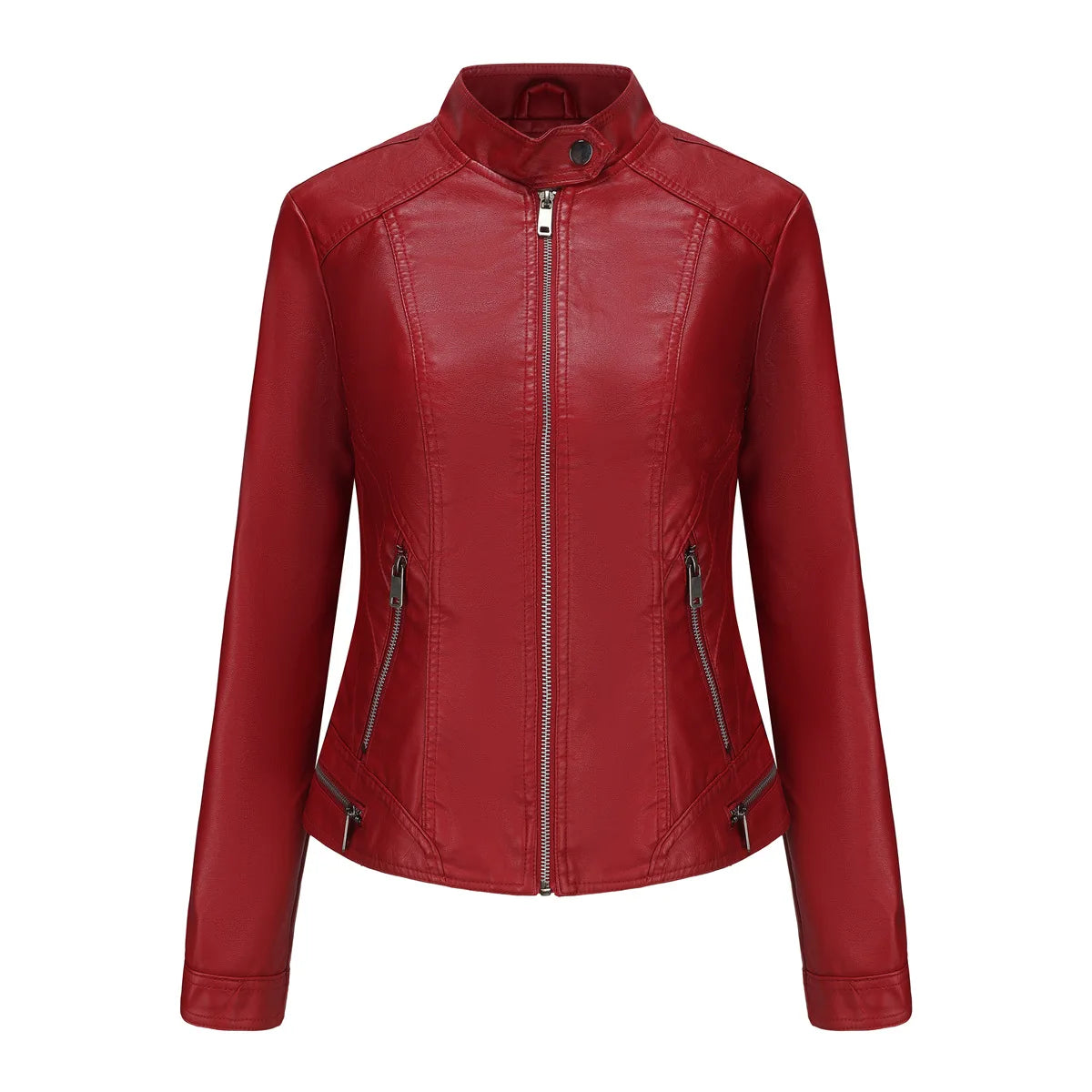 Faux Leather Jackets for Women 2024 Autumn Moto Biker Zipper Jacket Spring Motorcycle Coat Army Green Brown Red Jaqueta Feminina