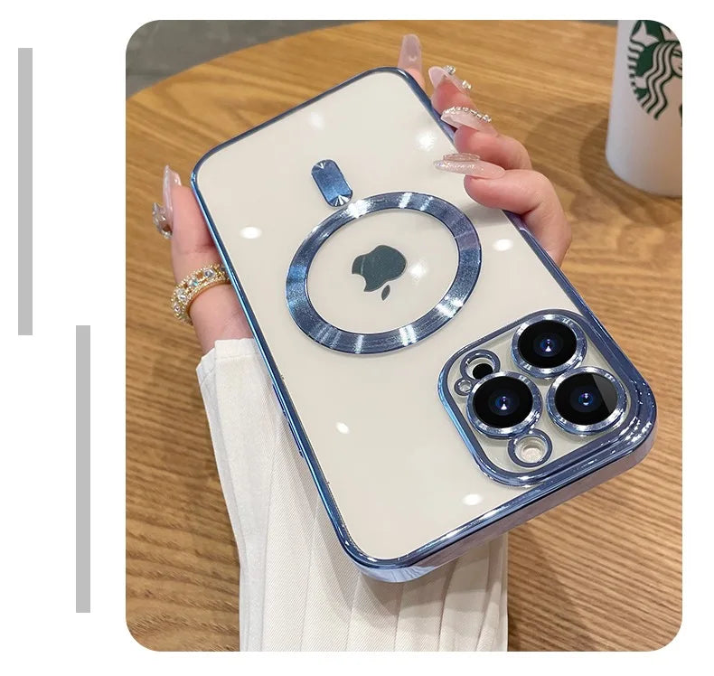 Fashion Magnetic Case For Magsafe For iPhone 14 13 12 11 Pro Max 14 Plus Plating Clear Soft Silicone Wireless Charging Cover