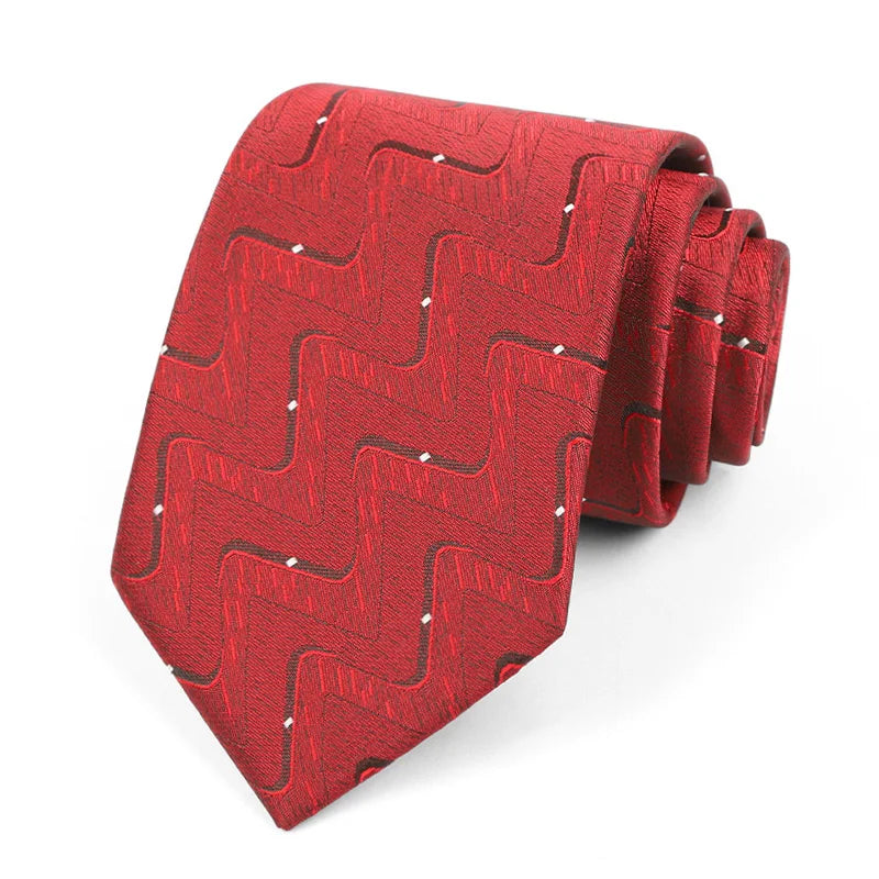 Luxury 8CM Mens Ties Necktie Red Color Stripes Ties For Man Groom Jacquard Woven Neck Tie For Business Wedding Party