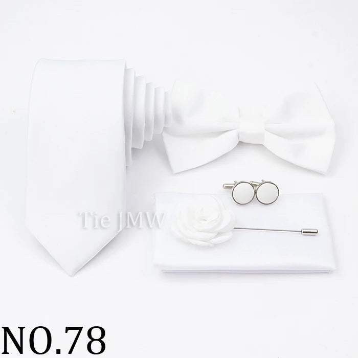 Hot Sale Pink Purple Sage Green Tie Set Polyester Necktie Bowtie Cufflink Brooch For Groom Suit Wedding Cravat Shirt Accessory