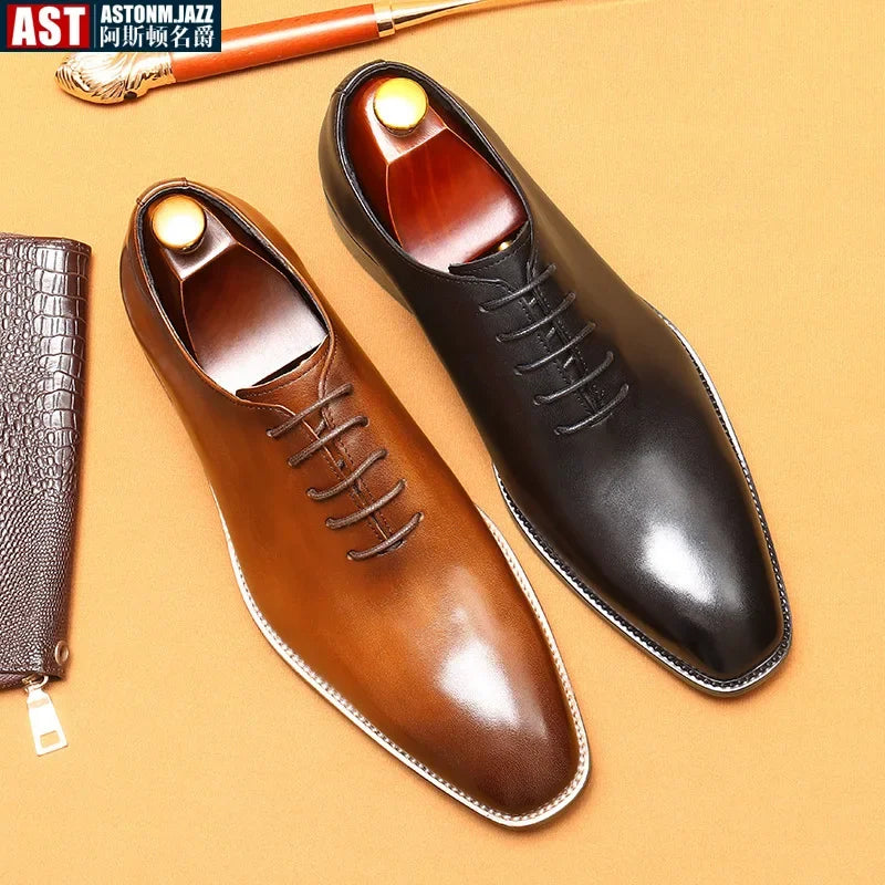 2024-2025 Italian Design Genuine Leather Shoes for Men Business Shoes Lace Up Oxfords Male Wedding Dress Shoes Men Plus Size 37-46