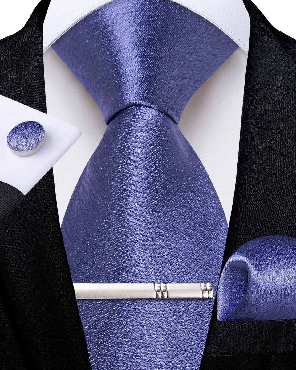 4Pcs Solid Green Brown Black Blue Red Satin 8cm Men Tie Set Handkerchief Cufflinks Wedding Party Accessories Gift for Husband