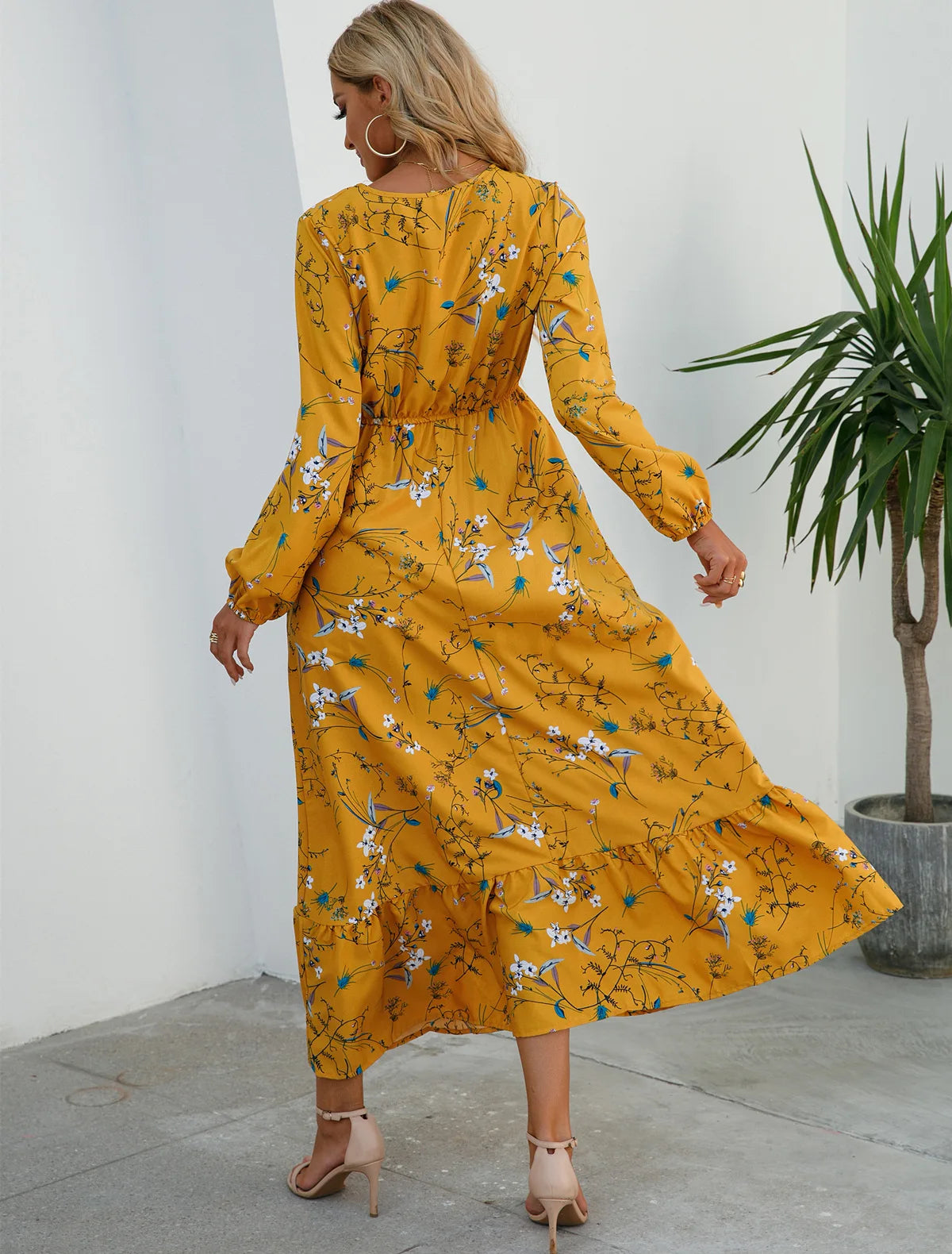 New Autumn 2025  Women Chiffon Dresses spring celebration Dress Mujer Vestidos Female Vintage Floral Print Full Sleeve A-line Long Maxi Dresses