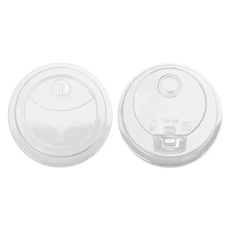 100pcs 98/90mm Caliber Cup Lid Disposable Plastic Transparent Cup Cover Milk Tea Coffee Drinks Packaged Leak Proof Cup Lids