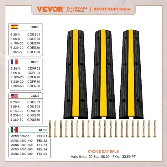 VEVOR Modular Rubber Speed Bump 1 Channel Driveway Cable Protector Ramp Wire Cover Cord Guard for Parking Lot Warehouses Traffic