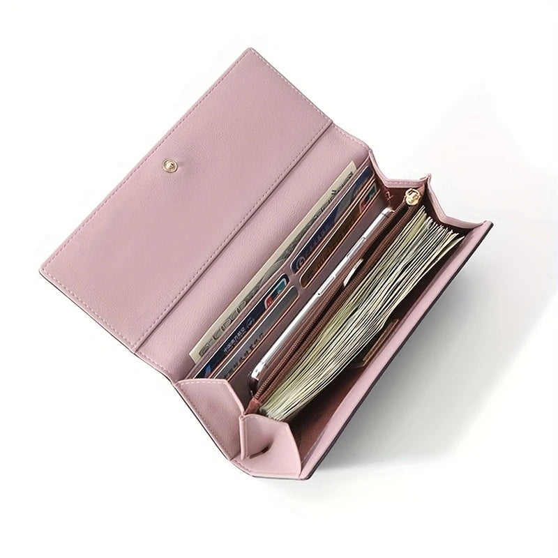 2024 New Simple Women Leather Wallet Designer Clutch Female Long Wallets Ladies Purses Strap Money Clip Card Holder Carteras