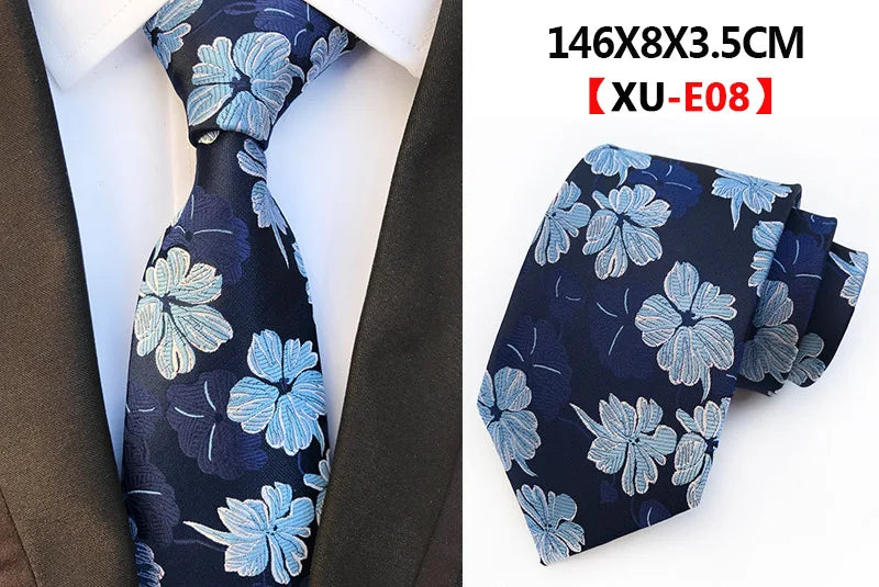 Men's Fashion Tie 8cm Silk Classic Necktie Yellow Blue Plaid Striped Flower Ties Business Wedding Mans Neckwear Gift Accessories