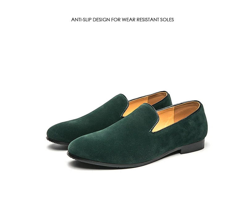 Brand 2024-2025 Green Men's Suede Loafers Fashion Soft Comfortable Breathable Moccasin Shoes Men England Style Slip-on Casual Shoes For Men