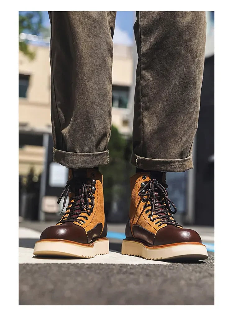 New Collection 2024-2025  Brand Men Genuine Leather  Boots 2024 Men Brand Comfortable Retro British Style Work Outdoor Ankle Classic Handmade Boots Buy one boots Get a free Laptop stand