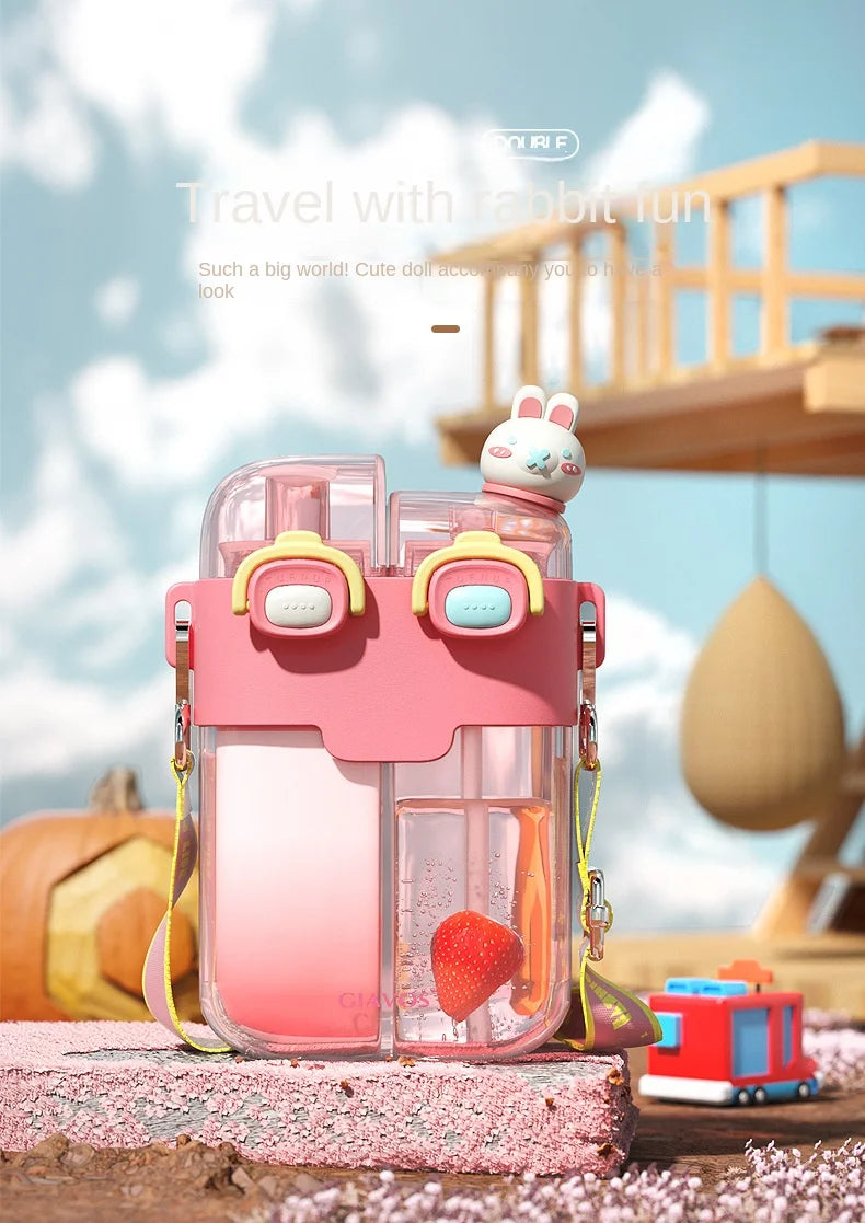 GIAVOS Large Capacity Portable Plastic Cup High Appearance Level Split Storage Cup Children's Water Cup Students with Straw Cup