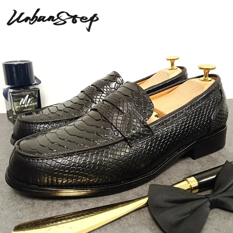 LUXURY MEN LEATHER SHOES BLACK COFFEE SLIP ON SNAKE PRINT DRESS MEN'S CASUAL SHOES WEDDING OFFICE BANQUET Loafers Shoes For Men