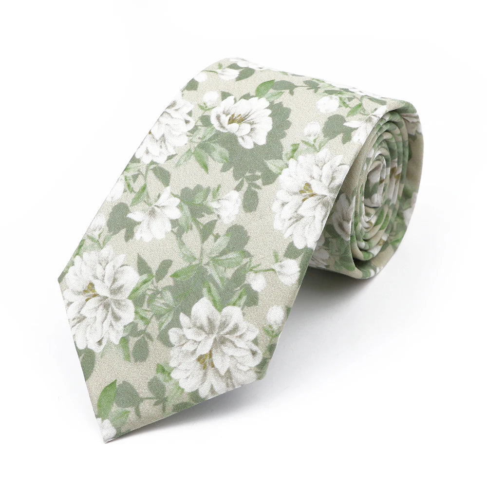 New Chic Floral Tie For Men 2025 100% Cotton Beautiful Elegant Flower Necktie White Blue Narrow Skinny Wedding Casual Cravat