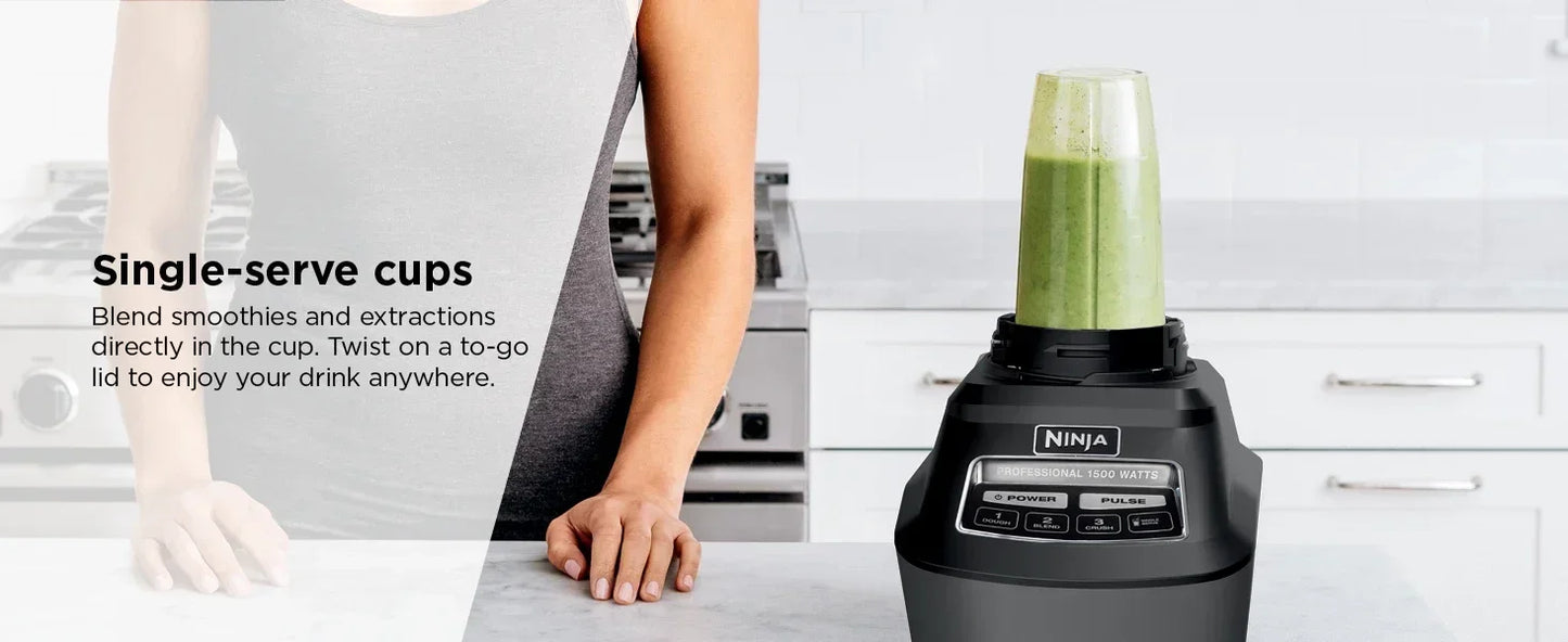 QWNinja BL770 Mega Kitchen System,1500W,4 Functions for Smoothies,Processing,Dough,Drinks & More,with 72-oz.* Blender Pi