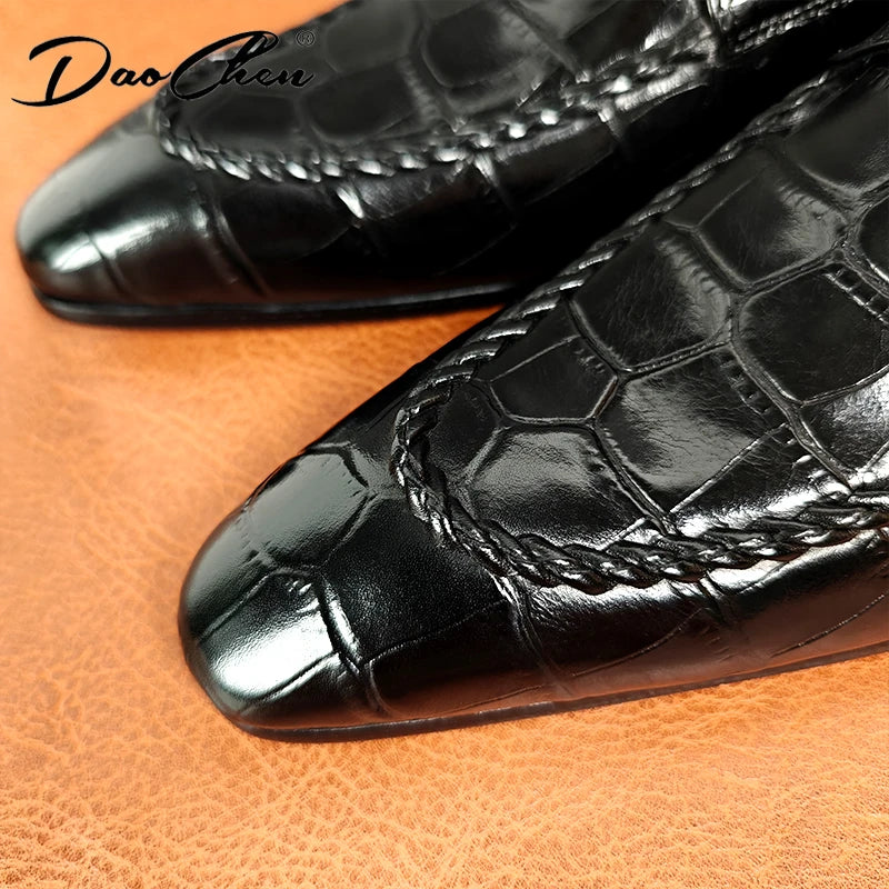 Luxury Brand Men Leather Shoes Slip-On Black Crocodile Print Woven Pattern Loafers Mens Dress Shoes Wedding Office Shoes For Men 10% OFF in still on