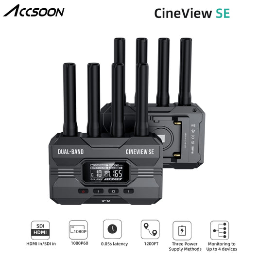 Accsoon CineView SE Wireless Transmitter HDMI+SDI 2.4GHz+5GHz Dual Band 50ms Latency 1080P 1200ft Range Support 4 Device Monitor