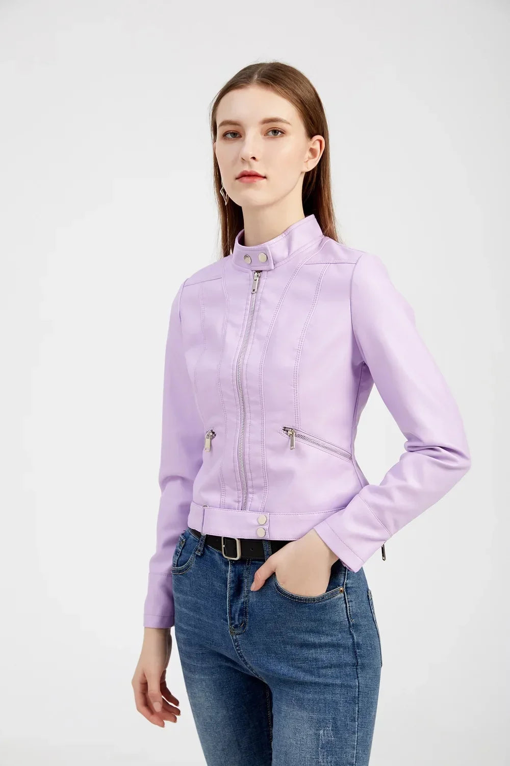 Spring Autumn Stand Collar Ladies Thin Leather Outerwear 2024 New Style Women's Leather Jacket Short Slim Fit