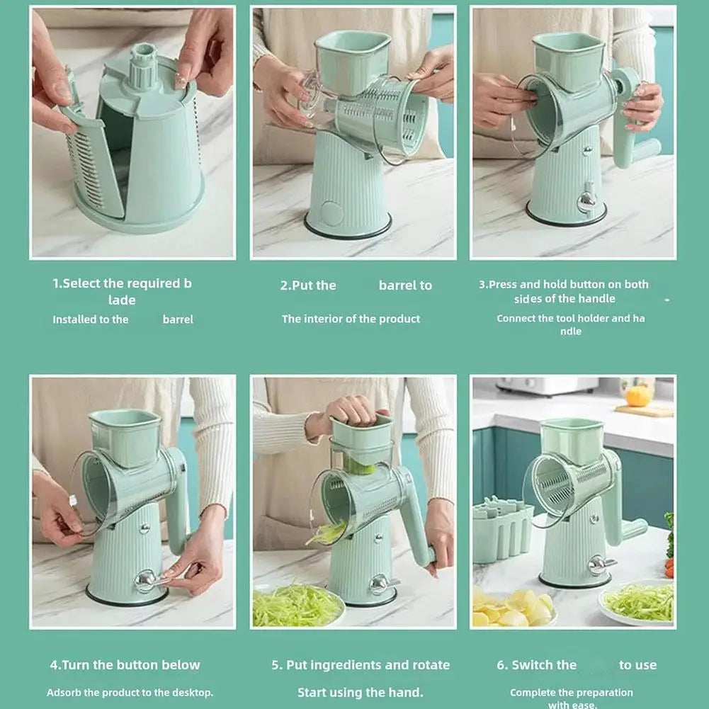 New 2025 5 In 1 Rotary Cheese Grater With Handle Manual Vegetable Graters Shredder Slicer Nuts Grinder With Strong Suction Base