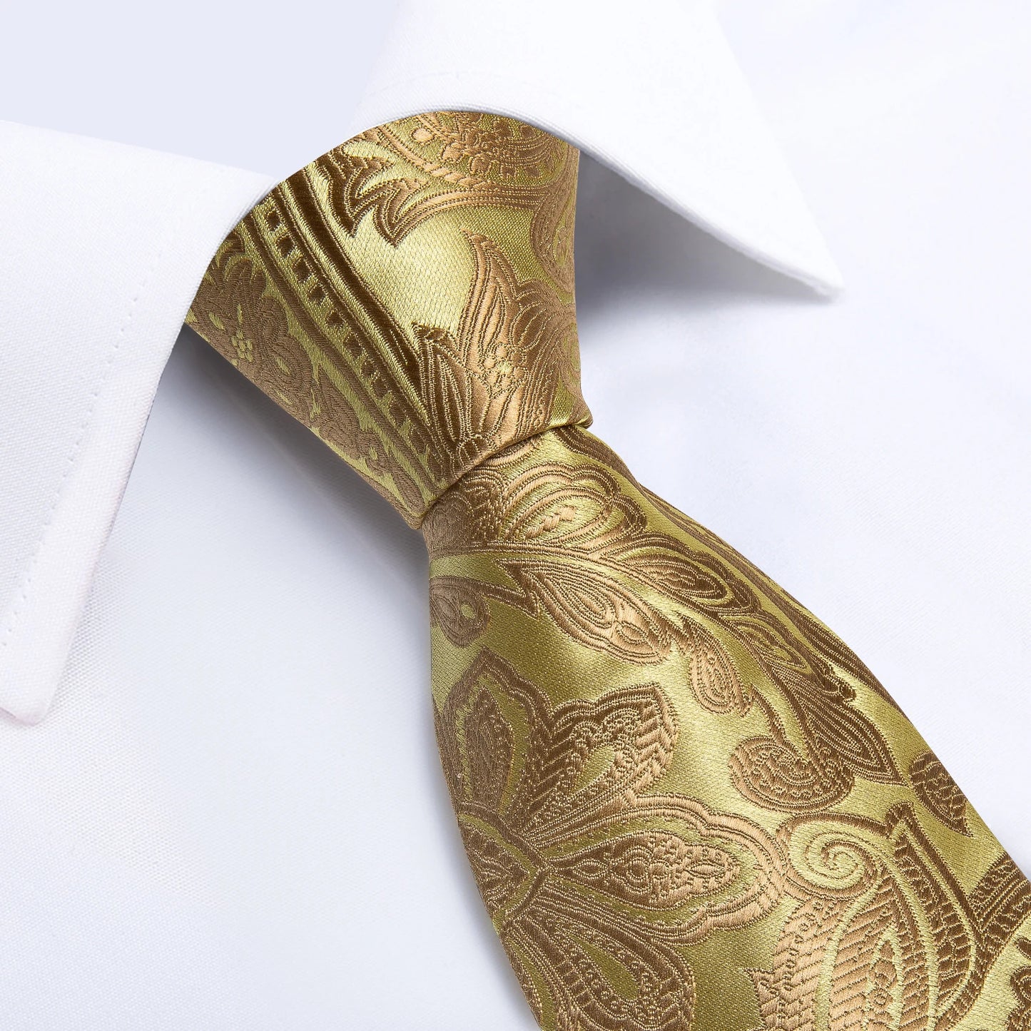 Brand New 2025 Mens Tie 100% Silk Classic Jacquard Woven 8cm Gold Yellow Formal Business Wedding Neck Tie Pocket Square Set Suit Cravat