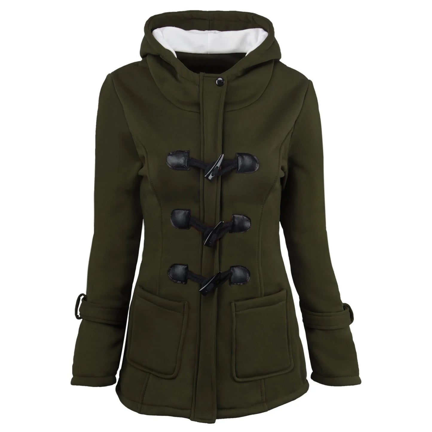 Winter Coat Female Womens Fashion Horn Button Fleece Thicken Coat With Hood Winter Warm Jacket 2025