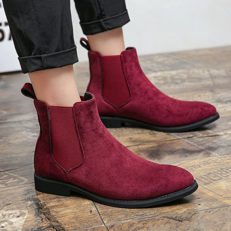Trendy Brand 2025  British Style Men Boots High Top Slip On Suede Leather Ankle Boots Spring Autumn New Chelsea Boots Men Casual Shoes