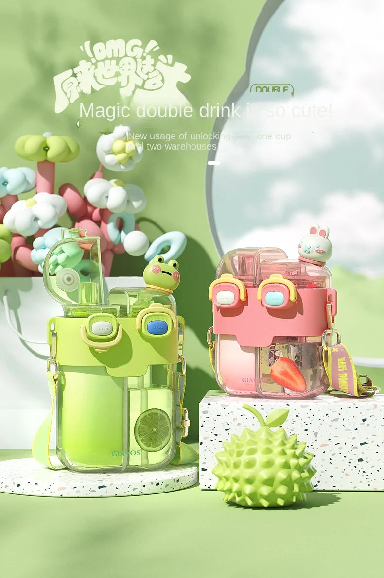 GIAVOS Large Capacity Portable Plastic Cup High Appearance Level Split Storage Cup Children's Water Cup Students with Straw Cup