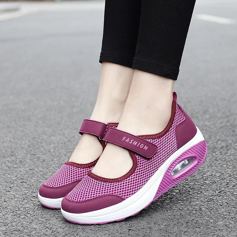 Women Tennis Shoes New Hook Loop Air Cushion Shoe Non-slip Sole Breathable Female Casual Increase Footwear Outdoor Walk Sneakers