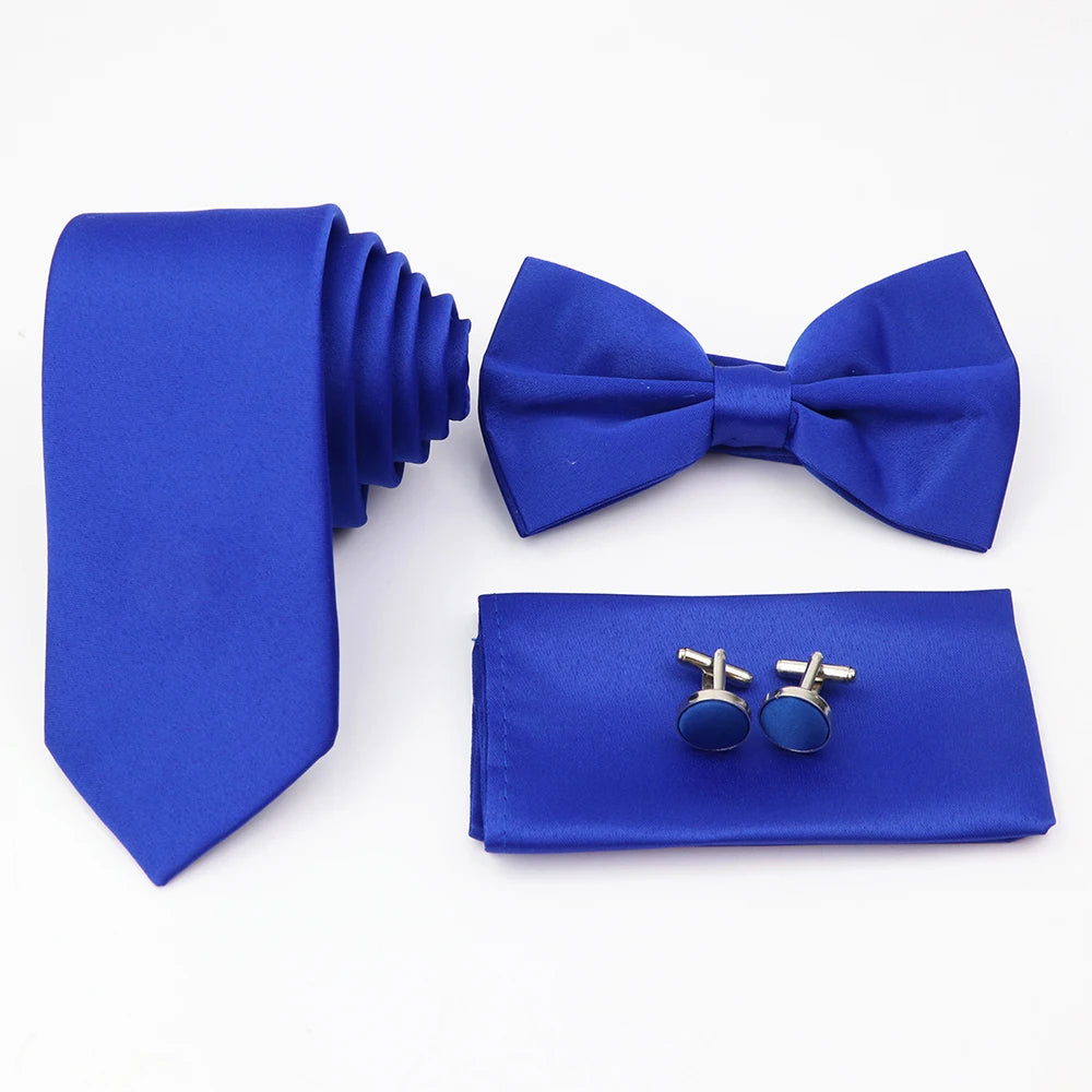 Hot Sale Pink Purple Sage Green Tie Set Polyester Necktie Bowtie Cufflink Brooch For Groom Suit Wedding Cravat Shirt Accessory