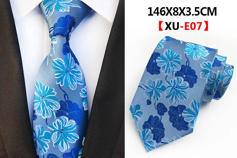 Men's Fashion Tie 8cm Silk Classic Necktie Yellow Blue Plaid Striped Flower Ties Business Wedding Mans Neckwear Gift Accessories