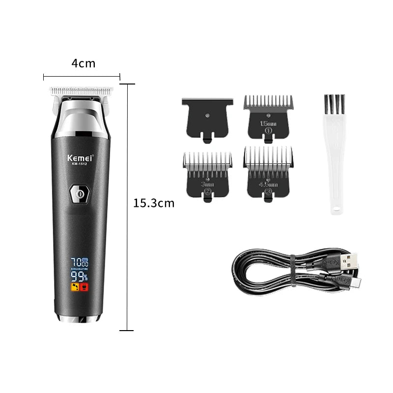 Kemei Professional Hair Trimmer Rechargeable Electric Hair Clippers Cordless Zero Gap hair cutting machine 7000RPM LCD Display